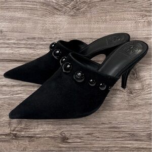 Tory Burch Black Mules with Bead Detail
